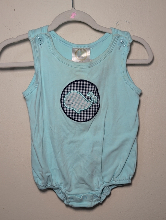 Boutique Blanks Other - Boutique Blanks Embroidered Whale Bubble Romper Blue 100% Cotton Boys Size 18M